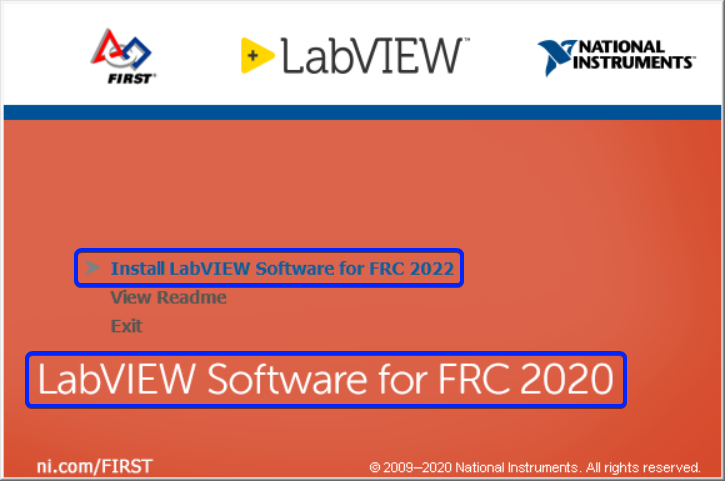 LabVIEW autorun screen showing mismatched versions