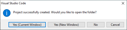Opening Project pop-up in VS Code