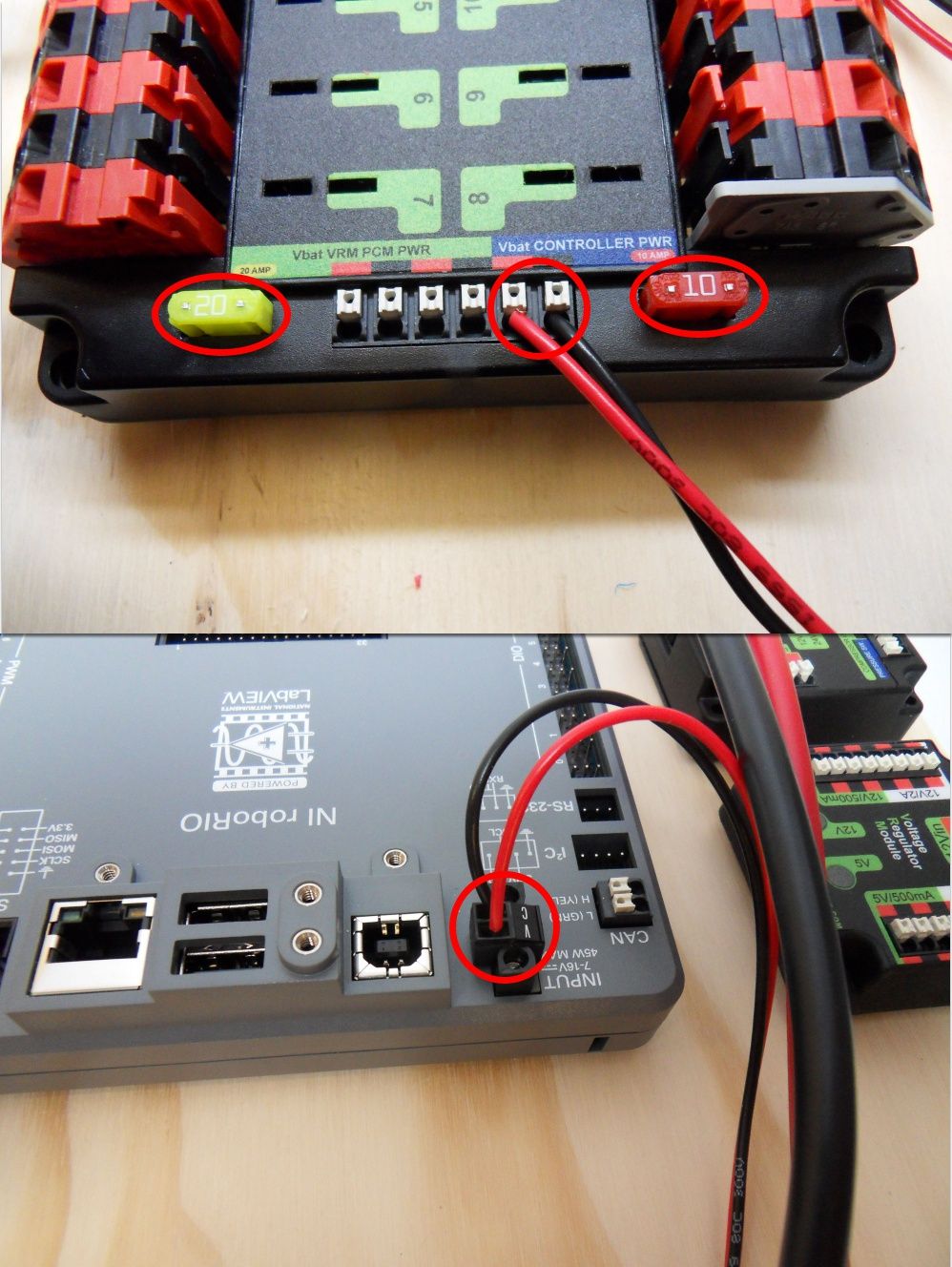 Power coming from the PDP to the roboRIO.